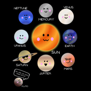 Cute Solar system t-shirt including Pluto  - Ladies Ice Tee Design